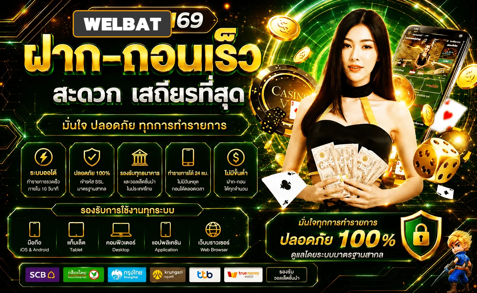 WELBAT บาคาร่าออนไลน์ คาสิโนสด เว็บตรง ฝากถอนออโต้ 24 ชม.